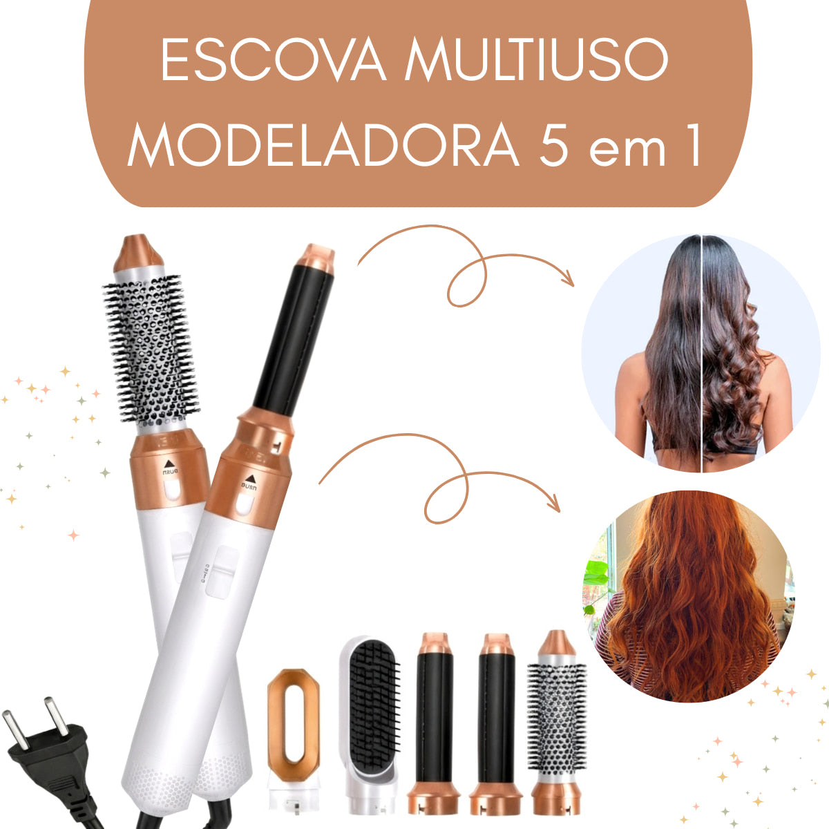 ✨ Escova Premium 5 em 1 | 1000W de Potência Profissional