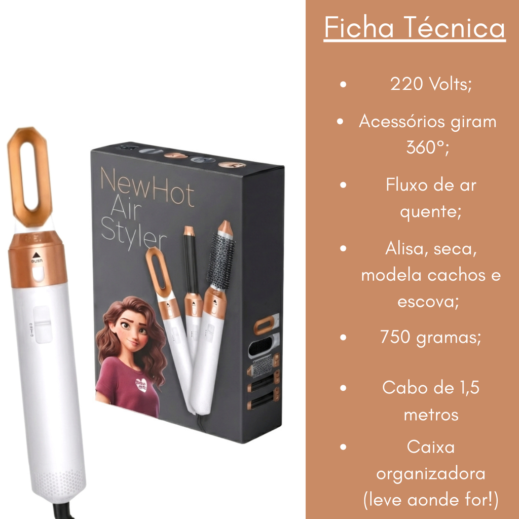 Escova Premium 5 em 1 | 1000W de Potência Profissional + Grátis Massageador