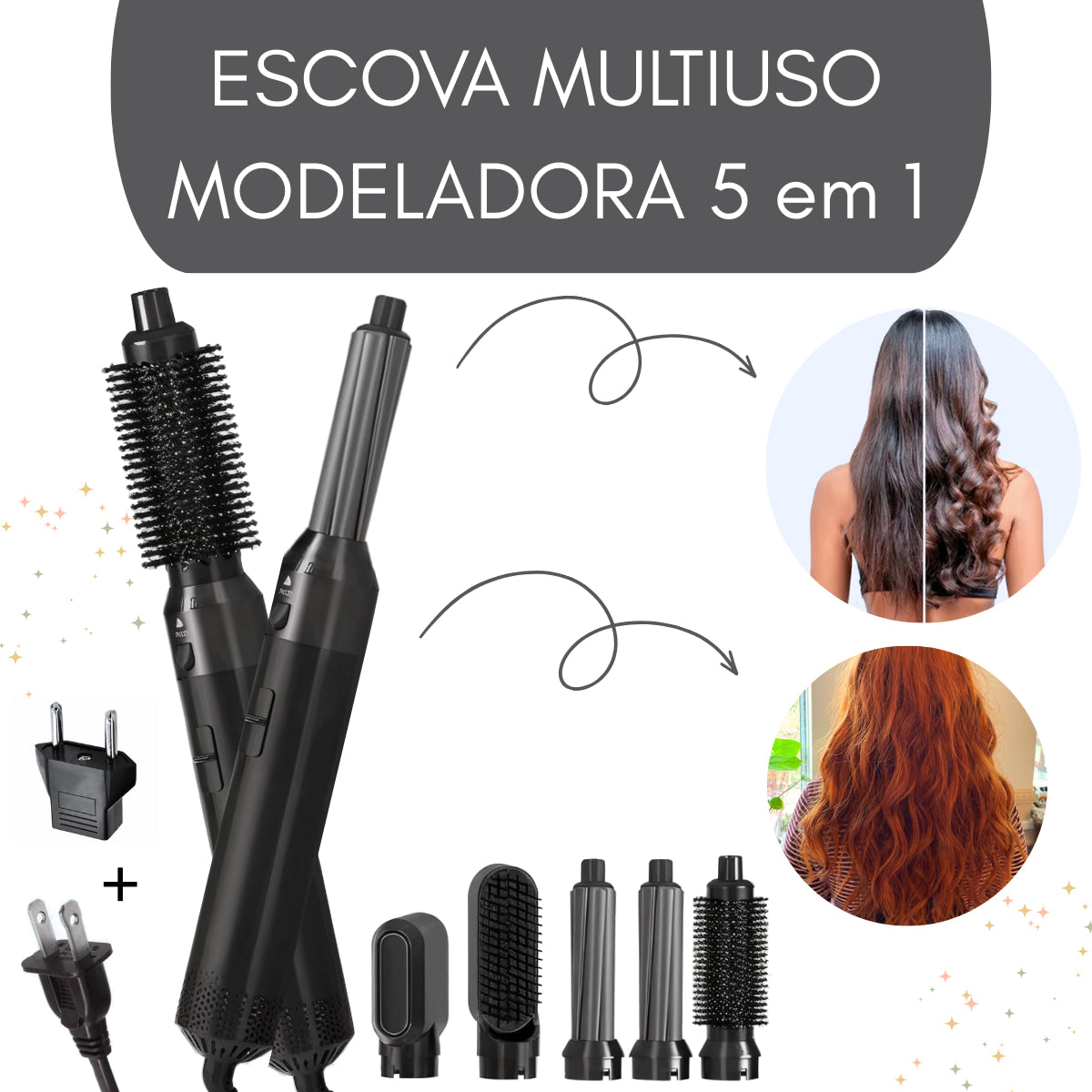 ✨ Escova Premium 5 em 1 | 1000W de Potência Profissional