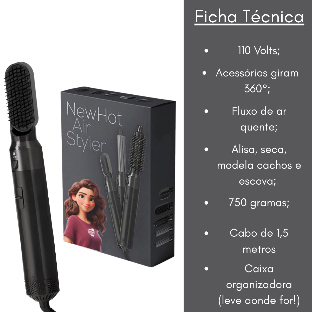 Escova Premium 5 em 1 | 1000W de Potência Profissional + Grátis Massageador