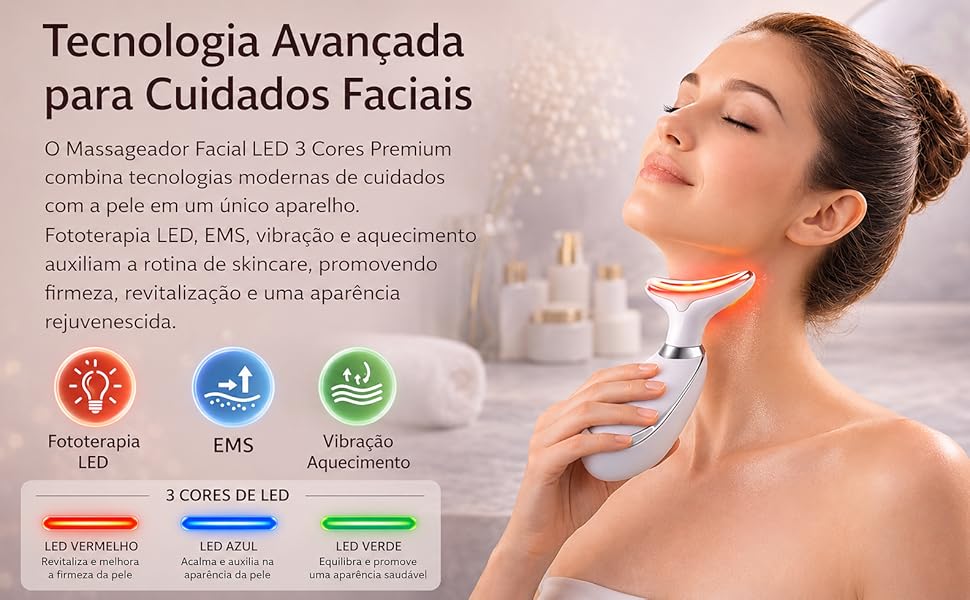 MASSAGEM FACIAL - Led Aparelho Tratamento Com Luz Bivolt EMS (Cores Sortidas)