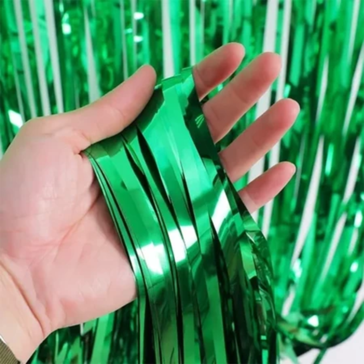 Verde - Cortina Franja Metálica 1mx2m Decoração Festa Aniversário Evento Cenário