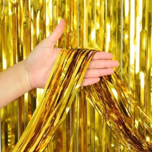 Amarela - Cortina Metalizada Franja 1x2m Decoração Festa Aniversário Painel