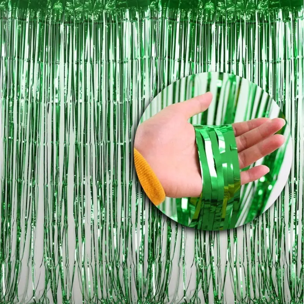 Kit Verde e Dourada - Cortina Metalizada Franja 1x2m Decoração Festa Brasil Aniversário