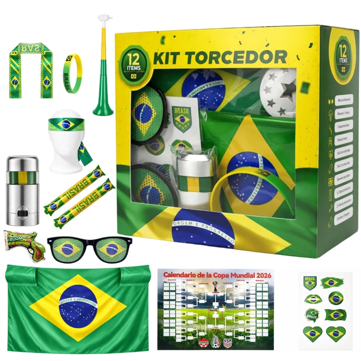 Conjunto Torcedor Brasil Copa 2026 Completo 12 Peças