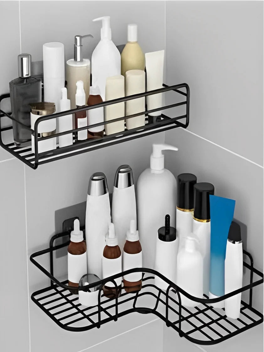 Kit 2 Prateleiras Adesivas – Organizador de Banheiro, Cozinha e Lavanderia para Shampoo e Sabonete