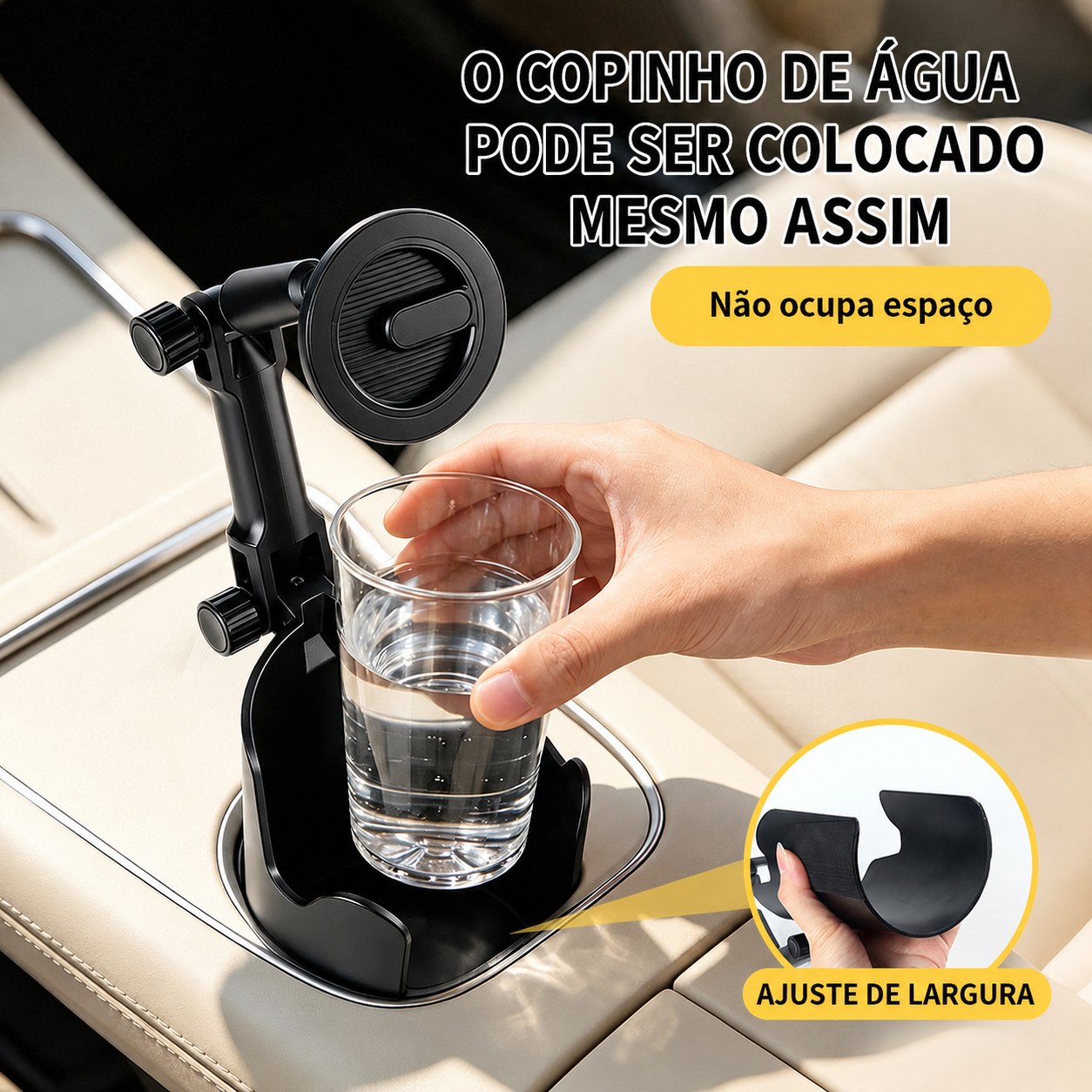 Suporte Magnético para Celular com Encaixe no Porta-Copos | Rotação 360° e Ajuste de Altura