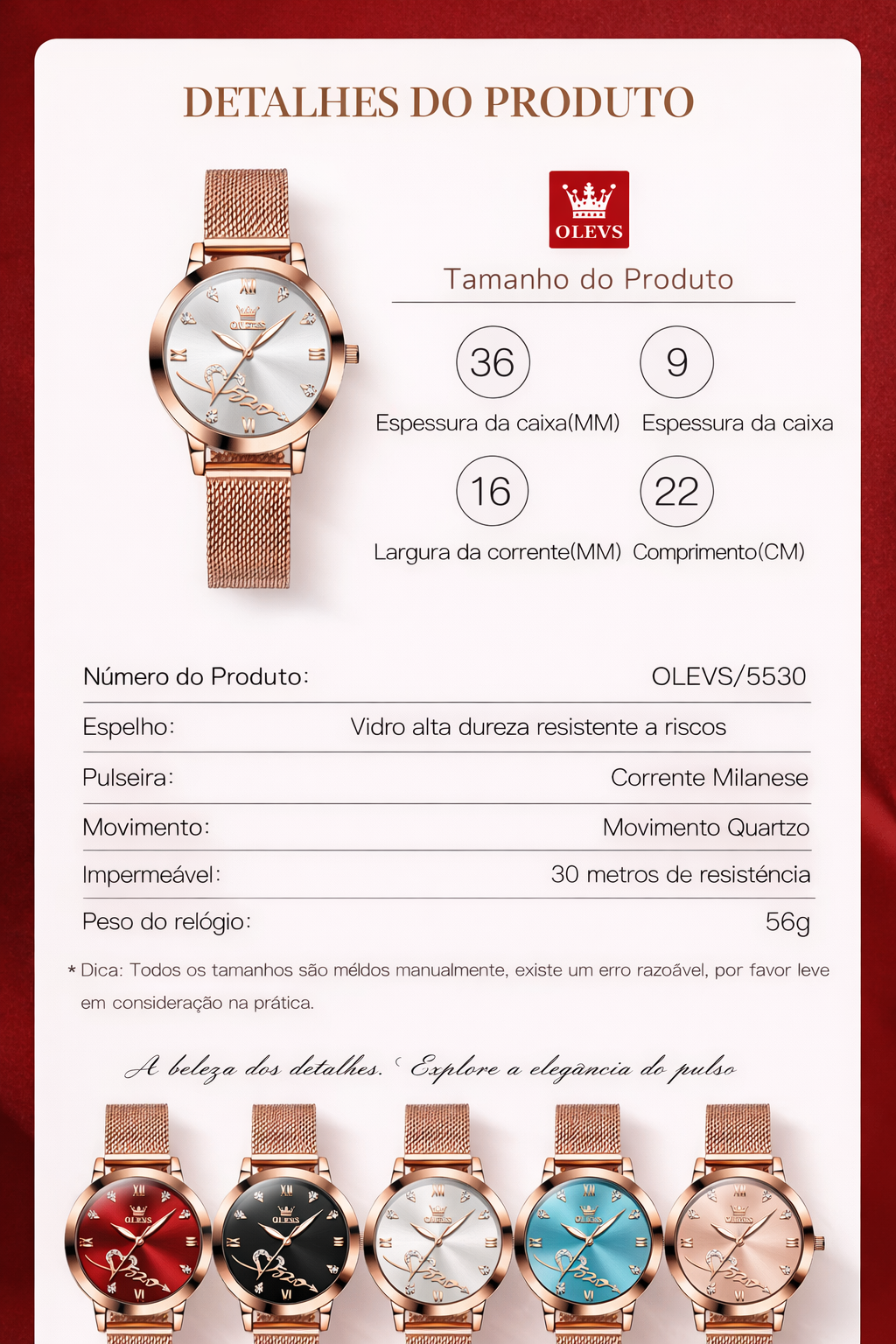 Relógio Feminino OLEVS 5530 Quartz Aço Inoxidável