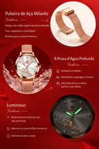 Relógio Feminino OLEVS 5530 Quartz Aço Inoxidável