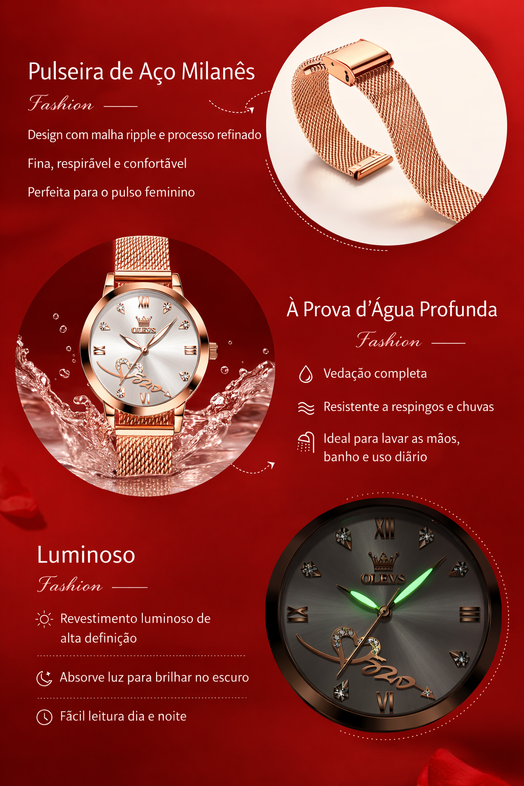 Relógio Feminino OLEVS 5530 Quartz Aço Inoxidável