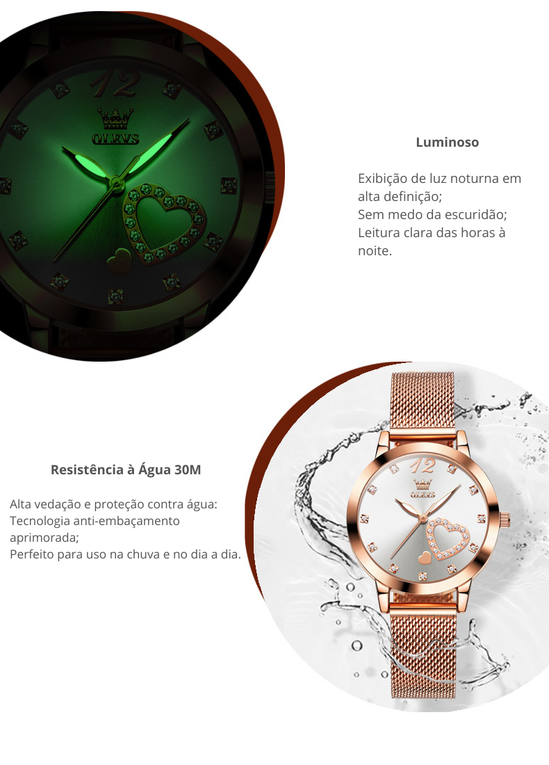 Relógio Feminino Olevs 5189 Elegante em Aço Inoxidável – Quartzo