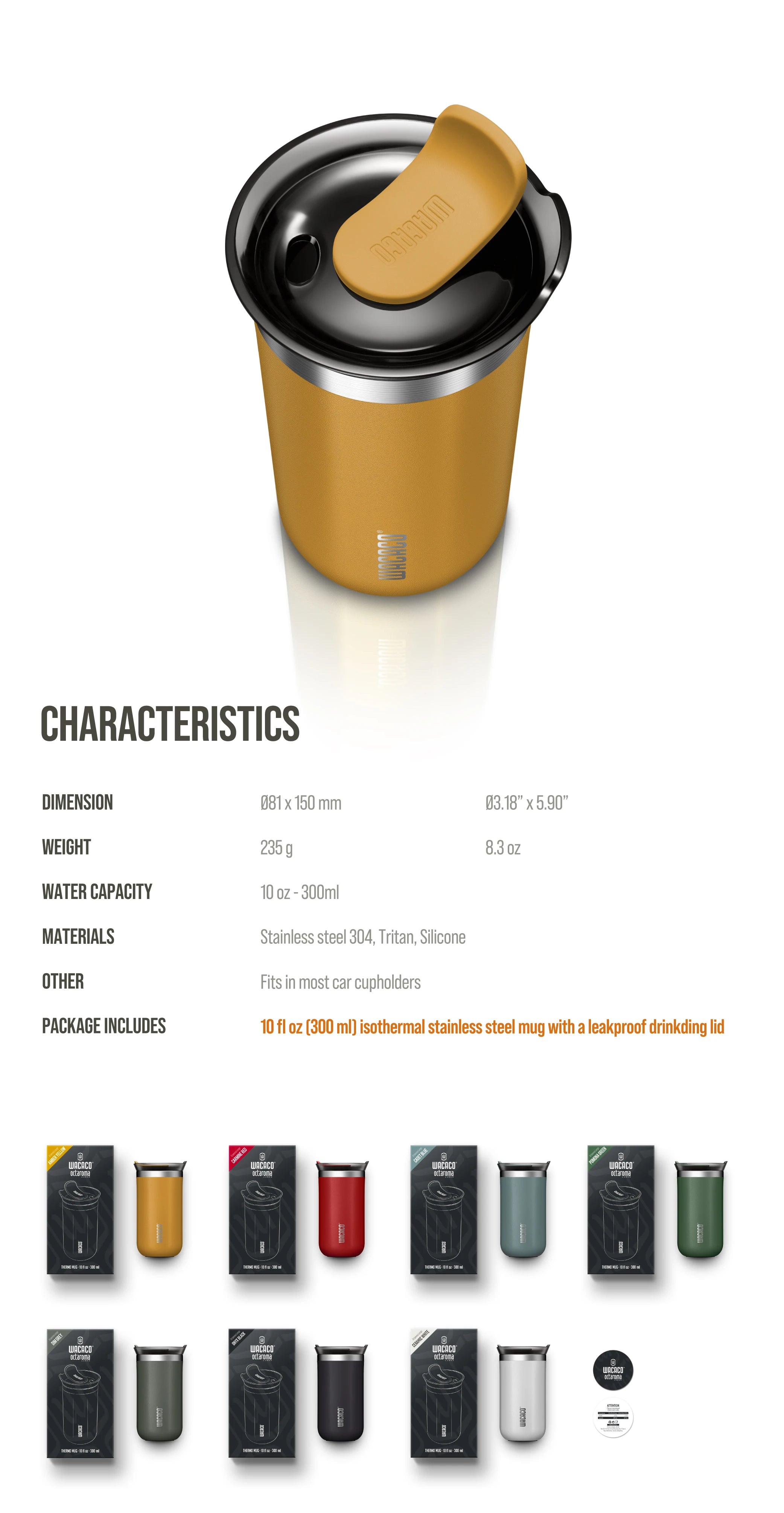Copo Térmico WACACO Octaroma Inox a Vácuo – Anti Vazamento, Travel Mug Premiu