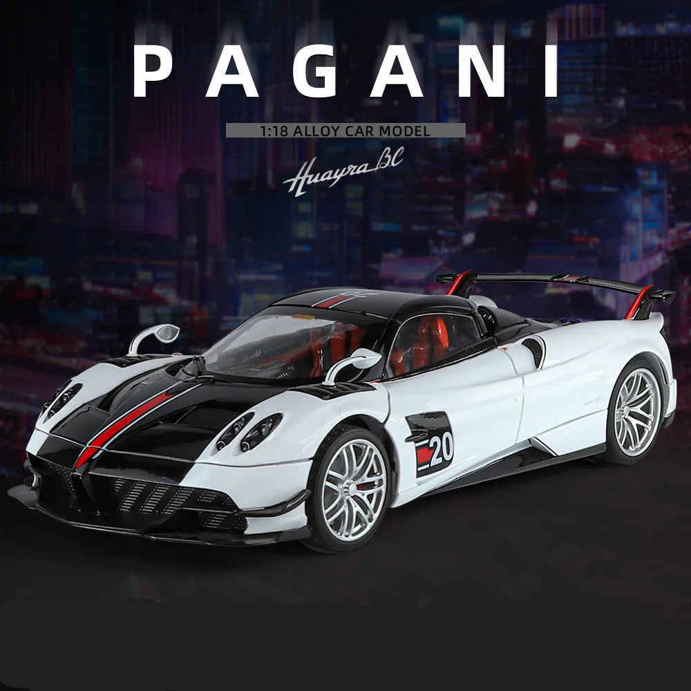Miniatura Pagani Huayra BC 1:18 em Metal – Carro Esportivo Diecast com Som e Luz, Supercarro de Luxo Colecionável