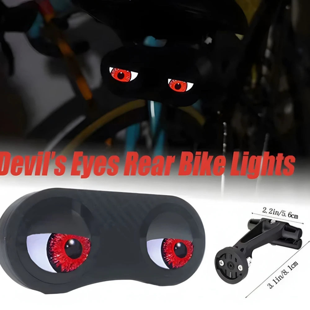 Lanterna Traseira Bike Devil Eyes LED – Luz Decorativa Recarregável USB-C com Efeito Olhos, À Prova d’Água para Bicicleta/Moto
