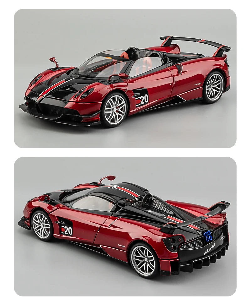 Miniatura Pagani Huayra BC 1:18 em Metal – Carro Esportivo Diecast com Som e Luz, Supercarro de Luxo Colecionável