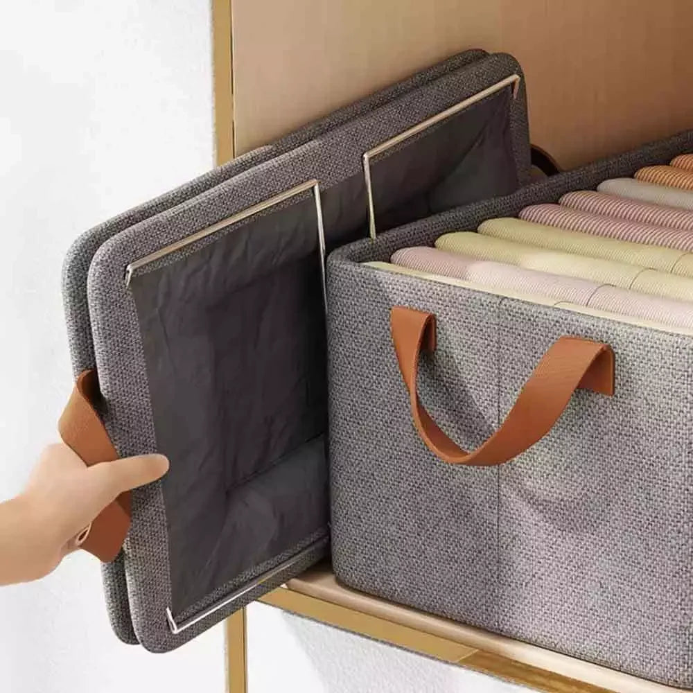 Organizador de Calças com Suporte de Aço – Caixa Dobrável Resistente para Guarda-Roupa