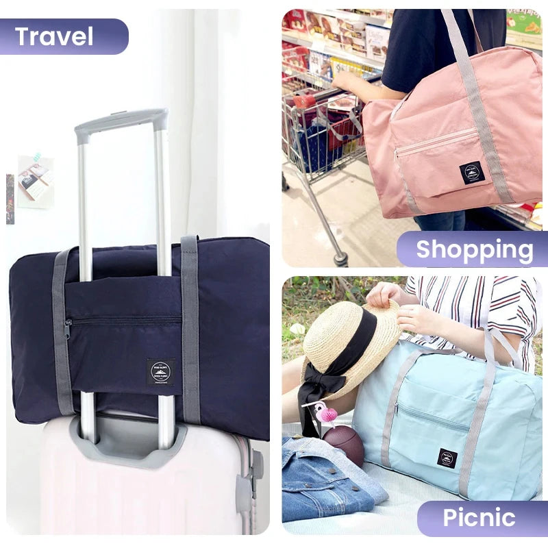 Bolsa de Viagem Dobrável – Leve, Grande Capacidade, Ideal para Avião, Academia e Fim de Semana