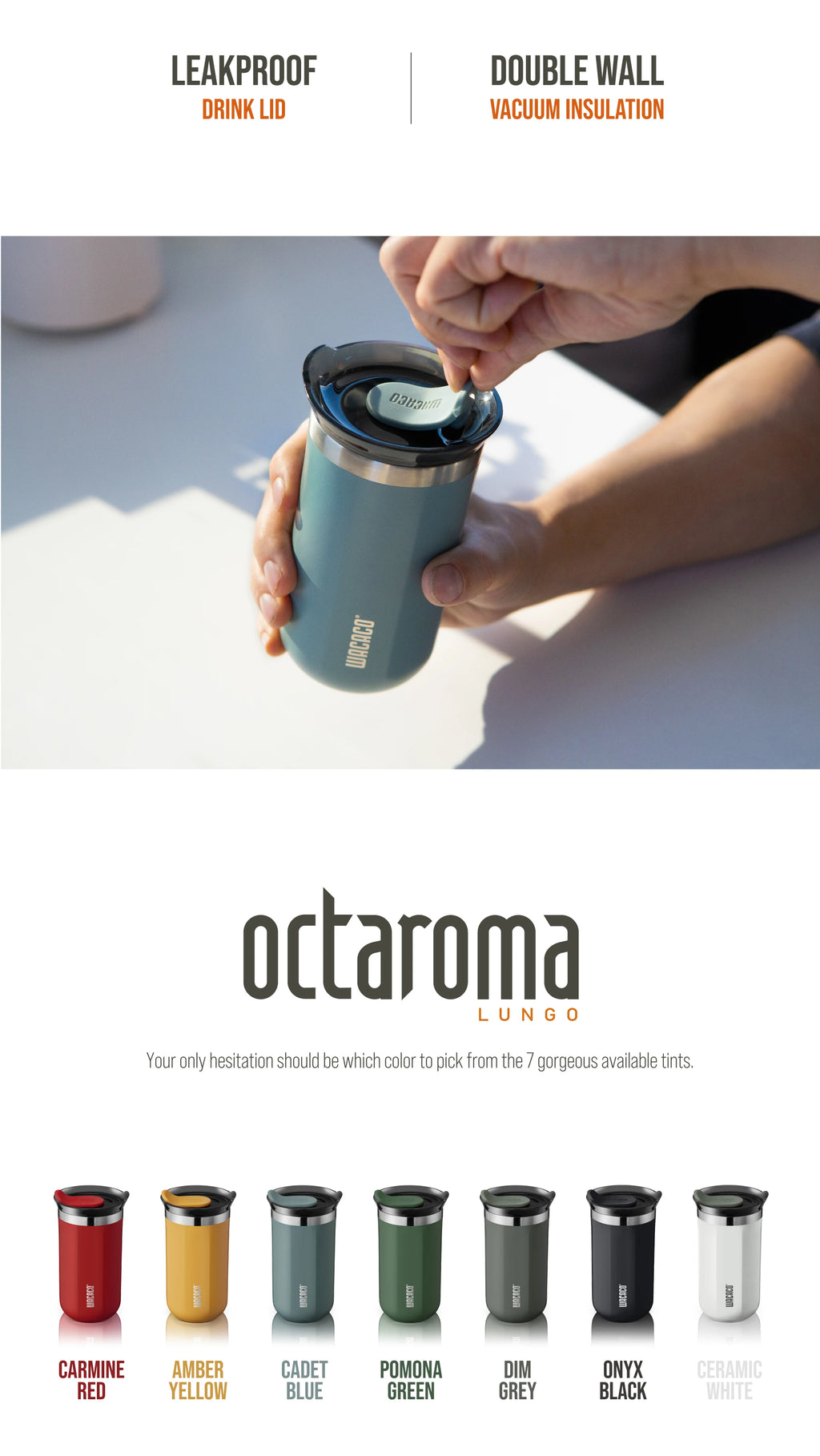 Copo Térmico WACACO Octaroma Inox a Vácuo – Anti Vazamento, Travel Mug Premiu