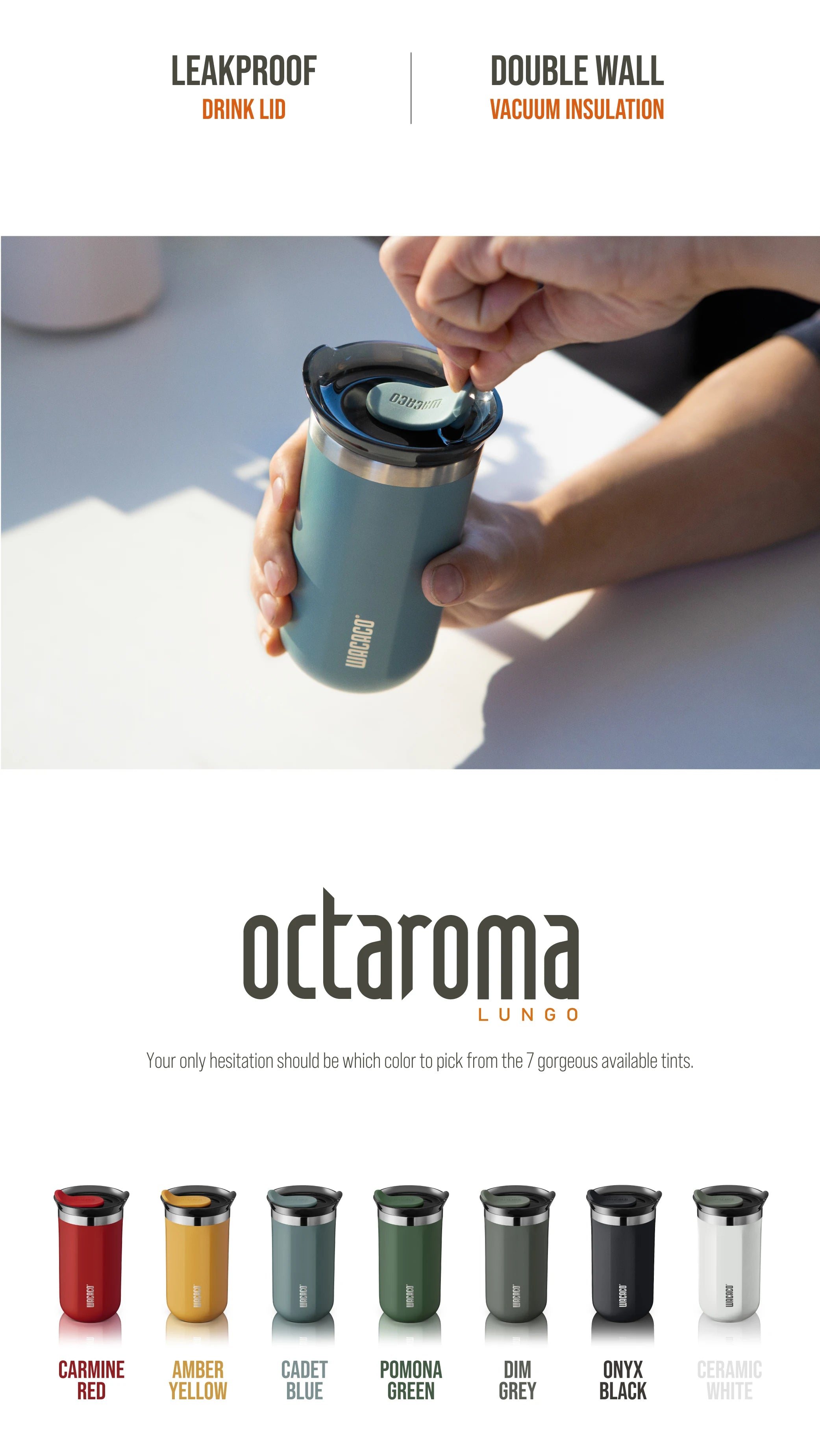 Copo Térmico WACACO Octaroma Inox a Vácuo – Anti Vazamento, Travel Mug Premiu