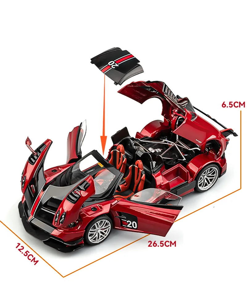 Miniatura Pagani Huayra BC 1:18 em Metal – Carro Esportivo Diecast com Som e Luz, Supercarro de Luxo Colecionável