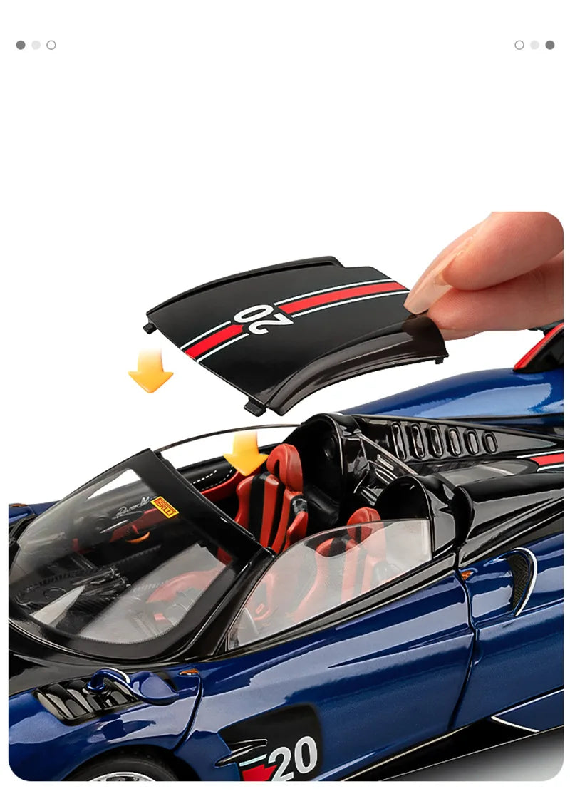 Miniatura Pagani Huayra BC 1:18 em Metal – Carro Esportivo Diecast com Som e Luz, Supercarro de Luxo Colecionável