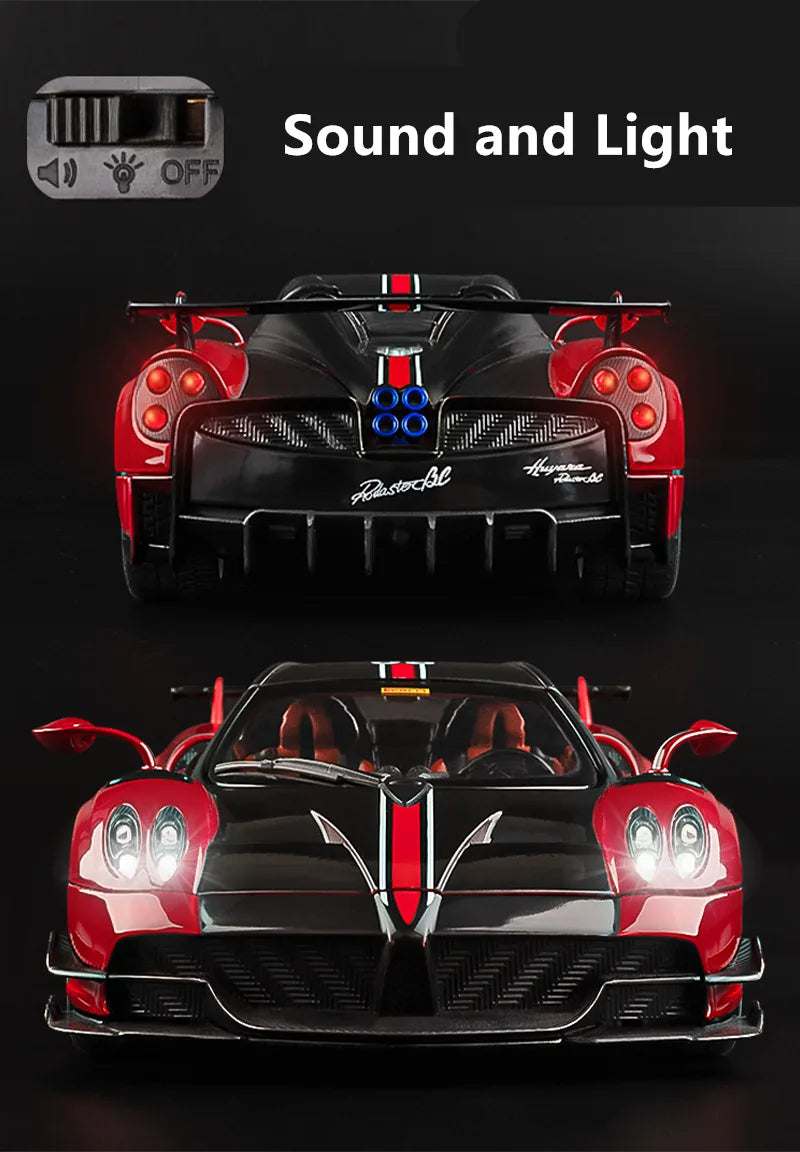 Miniatura Pagani Huayra BC 1:18 em Metal – Carro Esportivo Diecast com Som e Luz, Supercarro de Luxo Colecionável