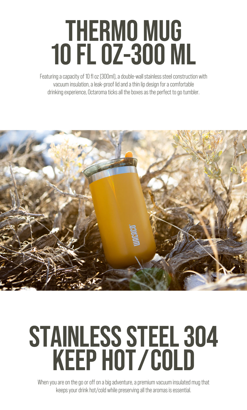 Copo Térmico WACACO Octaroma Inox a Vácuo – Anti Vazamento, Travel Mug Premiu