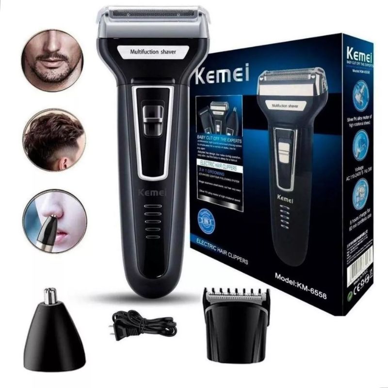 ✨ Máquina Kemei 3 em 1 | Barbeador, Aparador e Cortador | Bivolt