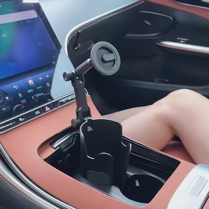 Suporte Magnético para Celular com Encaixe no Porta-Copos | Rotação 360° e Ajuste de Altura